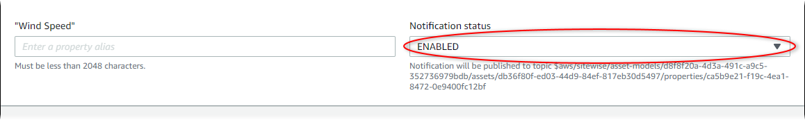 
            AWS IoT SiteWise Captura de tela “Editar status da notificação”.
          