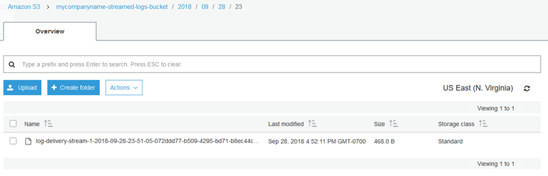 Captura de tela demonstrando a navegação para os registros de log no Amazon S3.