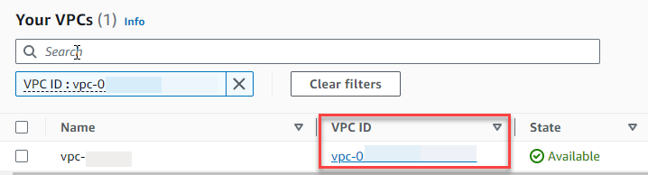 Lista de VPCs filtrada