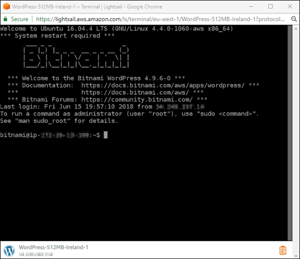 Terminal SSH baseado em navegador no Amazon Lightsail