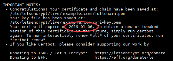 Data de renovação do certificado da Let's Encrypt.