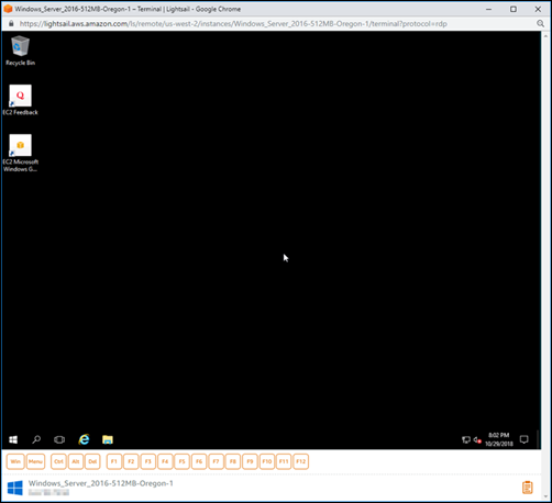 Iniciando e configurando uma instância do Windows Server 2016 no Lightsail.