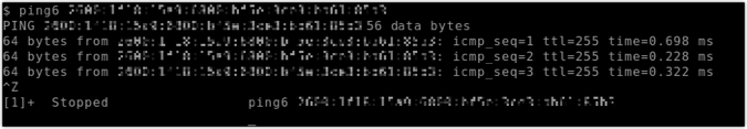 Comando ping IPv6 bem-sucedido.