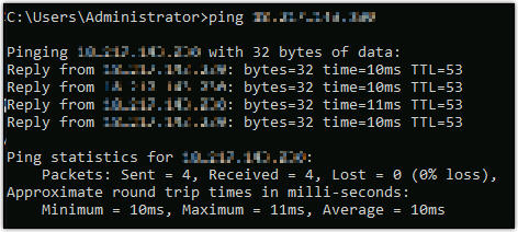 Comando ping IPv4 bem-sucedido.