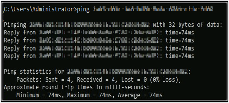 Comando ping IPv6 bem-sucedido.