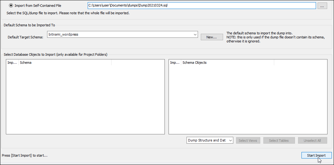 
            Iniciar importação do MySQL Workbench
          