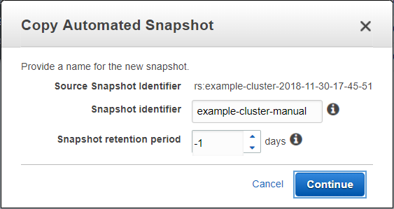 Gerenciamento de snapshots usando o console - Amazon Redshift