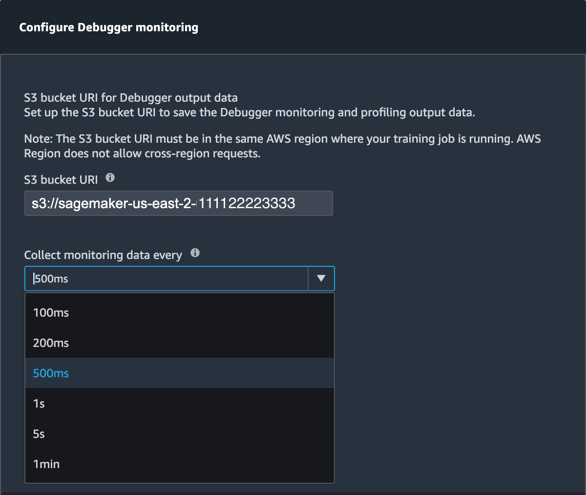 A janela pop-up para definir as configurações de monitoramento do Debugger