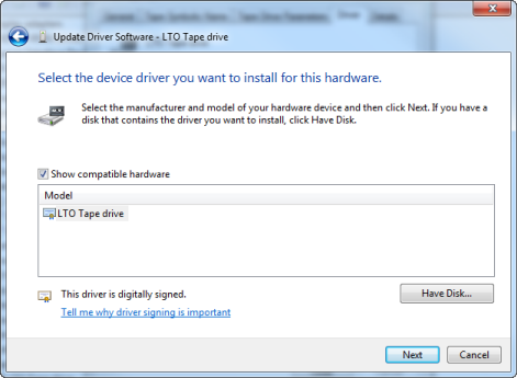 
								Caixa de diálogo do software do driver de atualização do Windows mostrando uma lista de drivers de hardware compatíveis.
							