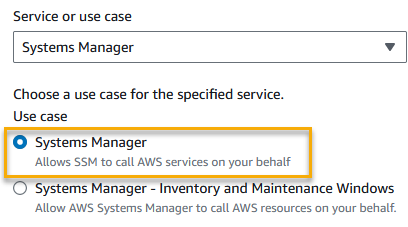 Opção do Systems Manager selecionada como caso de uso.