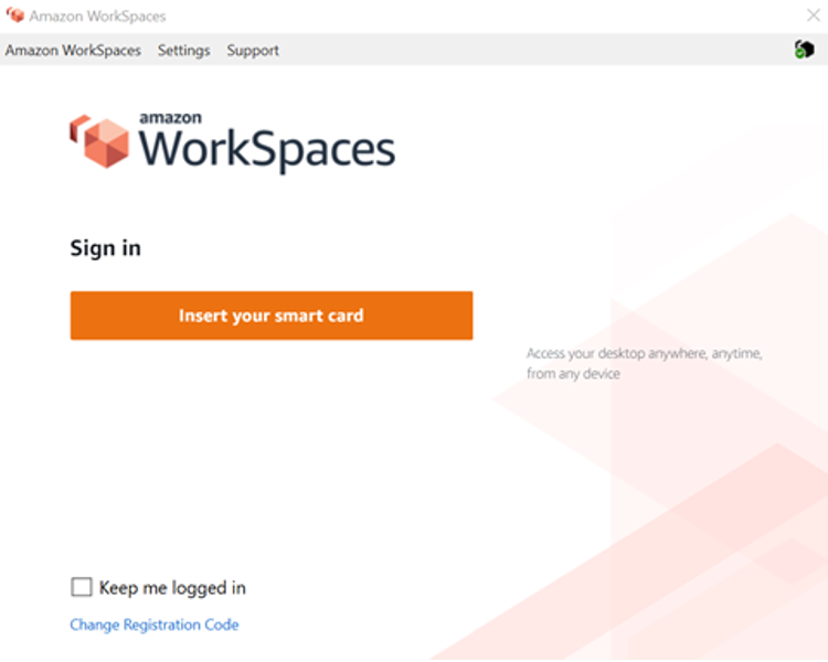Captura de tela mostrando o WorkSpaces console de login