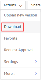 O menu Ações e o comando Download.