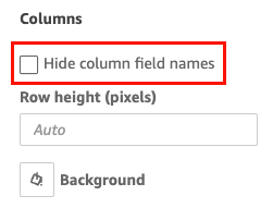 
											Image of the hide column field names option in the Format visual pane.
										