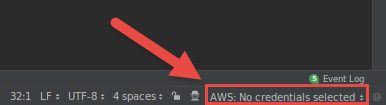
            AWS no credentials selected on the status bar
          