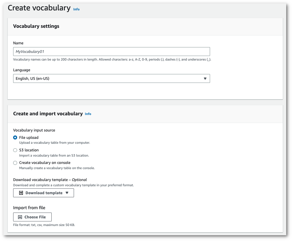 Creating a custom vocabulary using a list - Amazon Transcribe