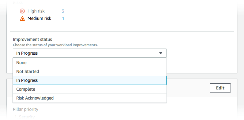 Picture showing changing the improvement status to In Progress.