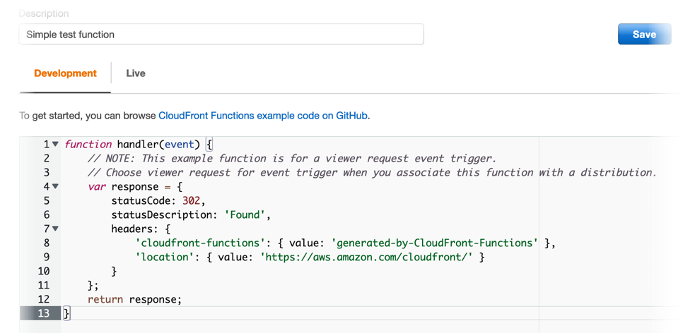 教程：使用 CloudFront Functions 创建简单函数 - Amazon CloudFront