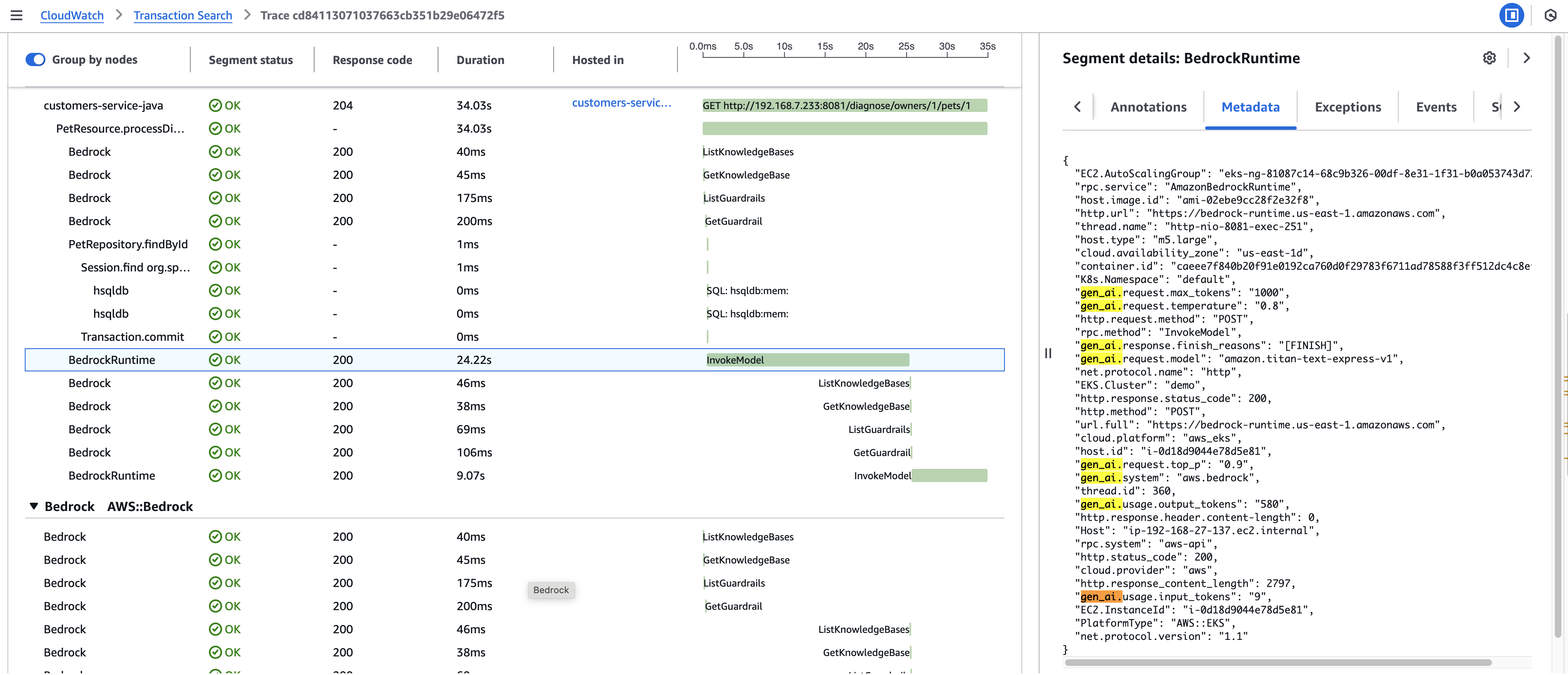 使用 Application Signals 的 GenAI 属性。