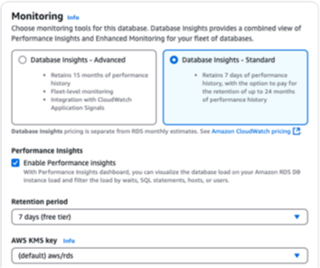 
						在使用控制台创建数据库实例或多可用区数据库集群期间打开 Performance Insights
					