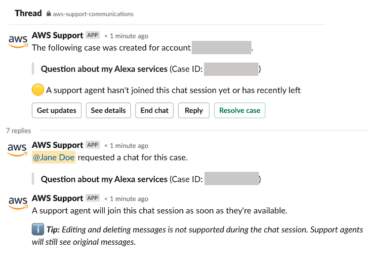 AWS Support chat interface showing a new case created for Alexa services. (AI generated)