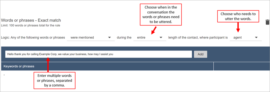 
                                        新规则页面，“单词或短语-精确匹配” 部分。
                                    