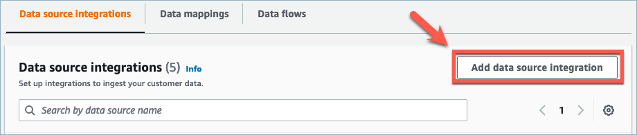
                                    “数据源集成”选项卡，“添加数据源集成”按钮。
                                