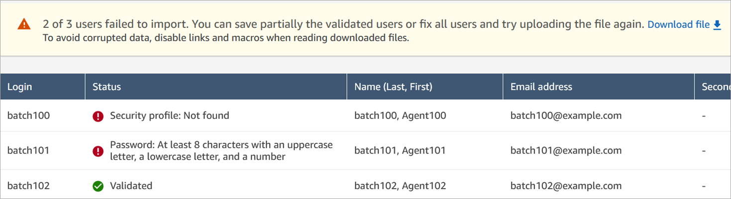 
                            csv 文件无效时的错误消息示例。
                        