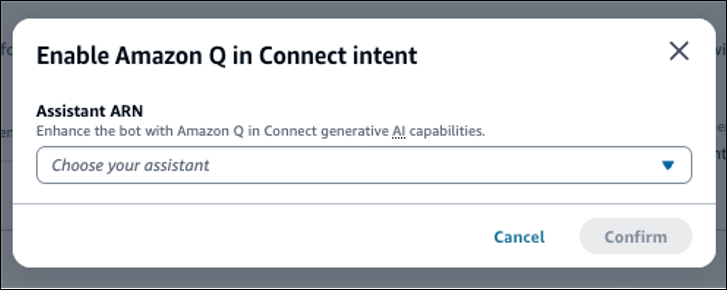 在 Connect 意图中启用 Amazon Q 对话框。