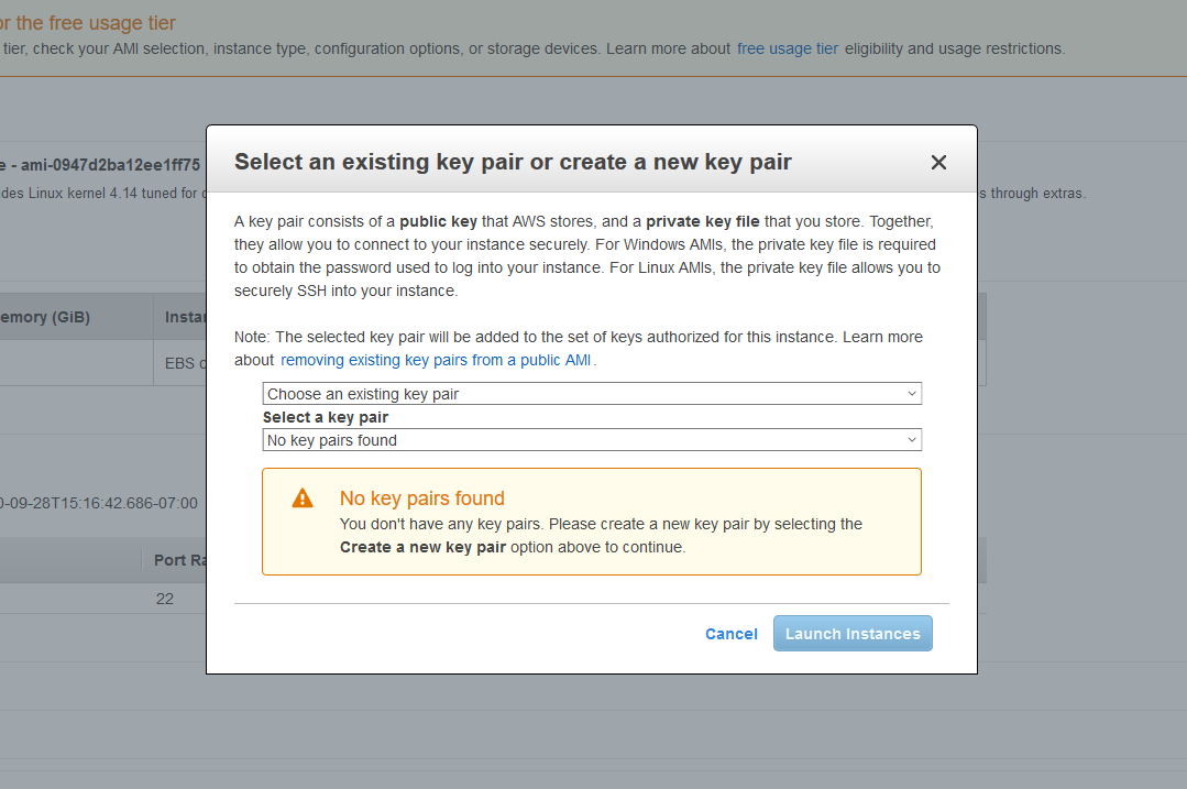 Choose the pairs. Amazon ec2.