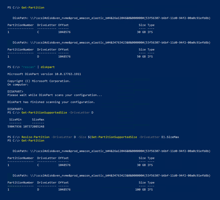 使用 PowerShell -max 扩展分区