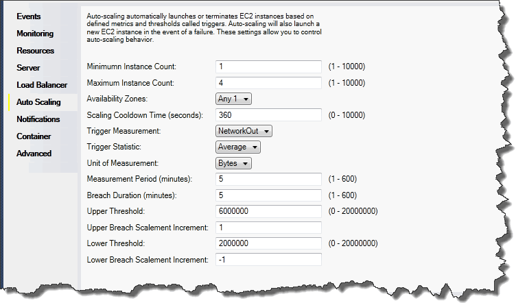 Elastic Beanstalk Auto Scaling 配置面板