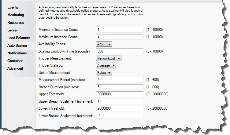 
        Elastic Beanstalk Auto Scaling 配置面板
      