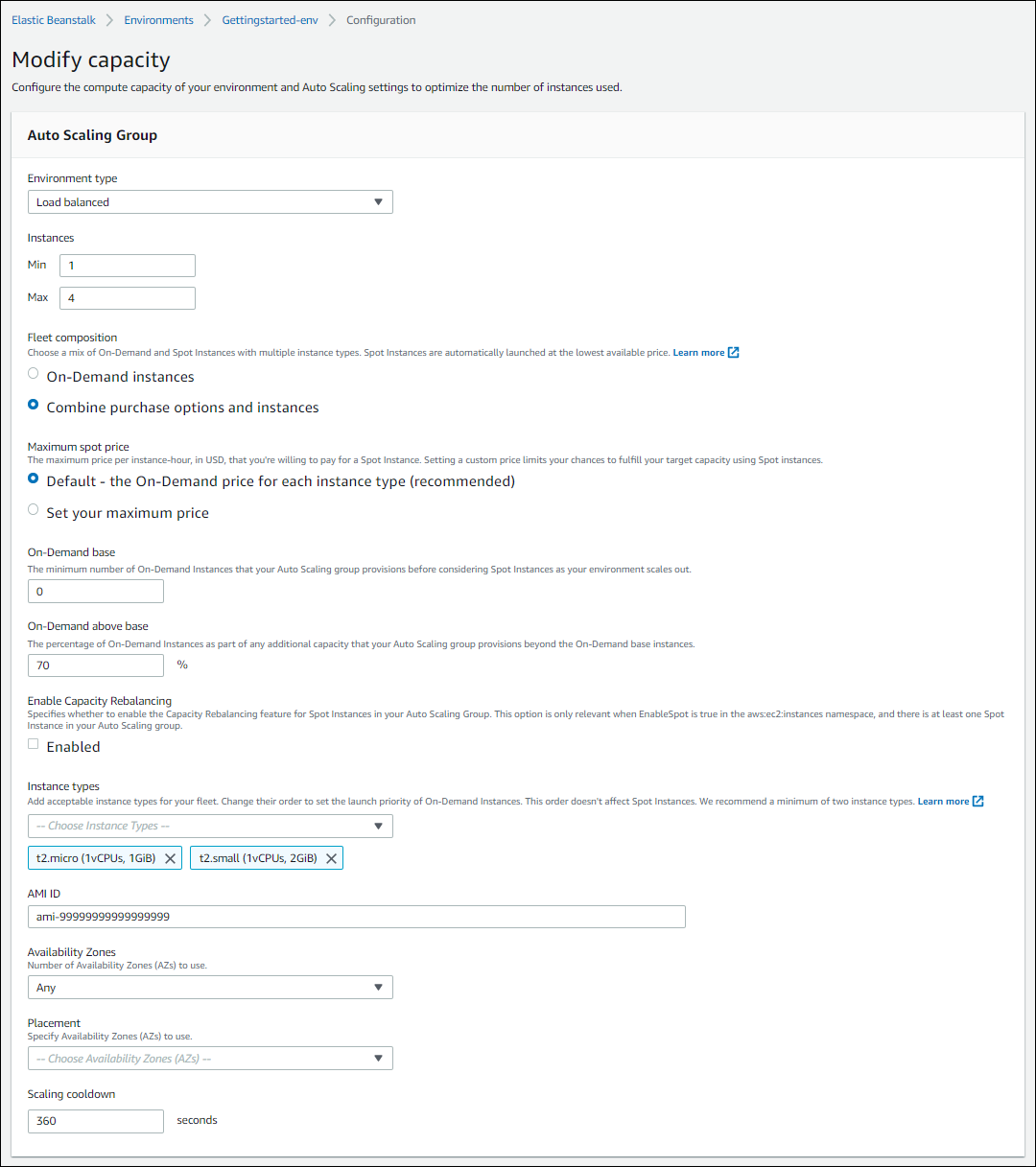 Elastic Beanstalk Auto Scaling 配置窗口