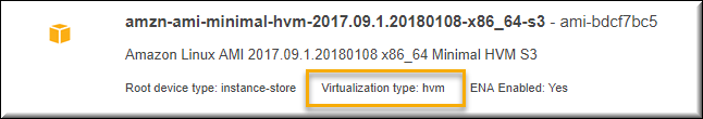 EC2 控制台中列出了具有 HVM 虚拟化类型的 AMI