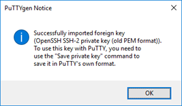 PuTTY Key Generator 通知。
