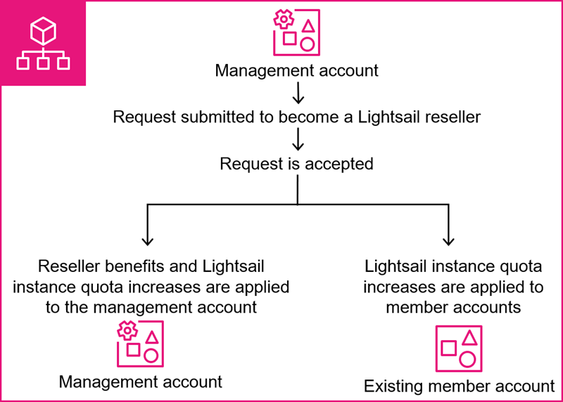 Lightsail 经销商权益如何适用于管理账户和成员账户。 AWS Organizations