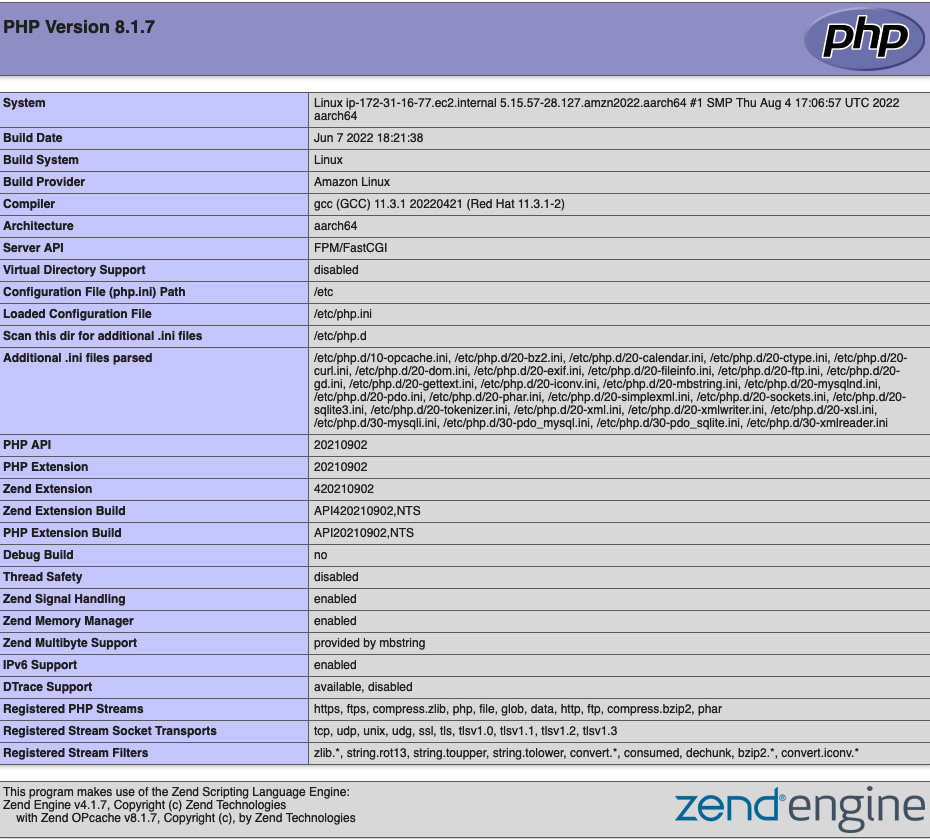 
                        LAMP 服务器的测试显示了 PHP 信息页面。
                    