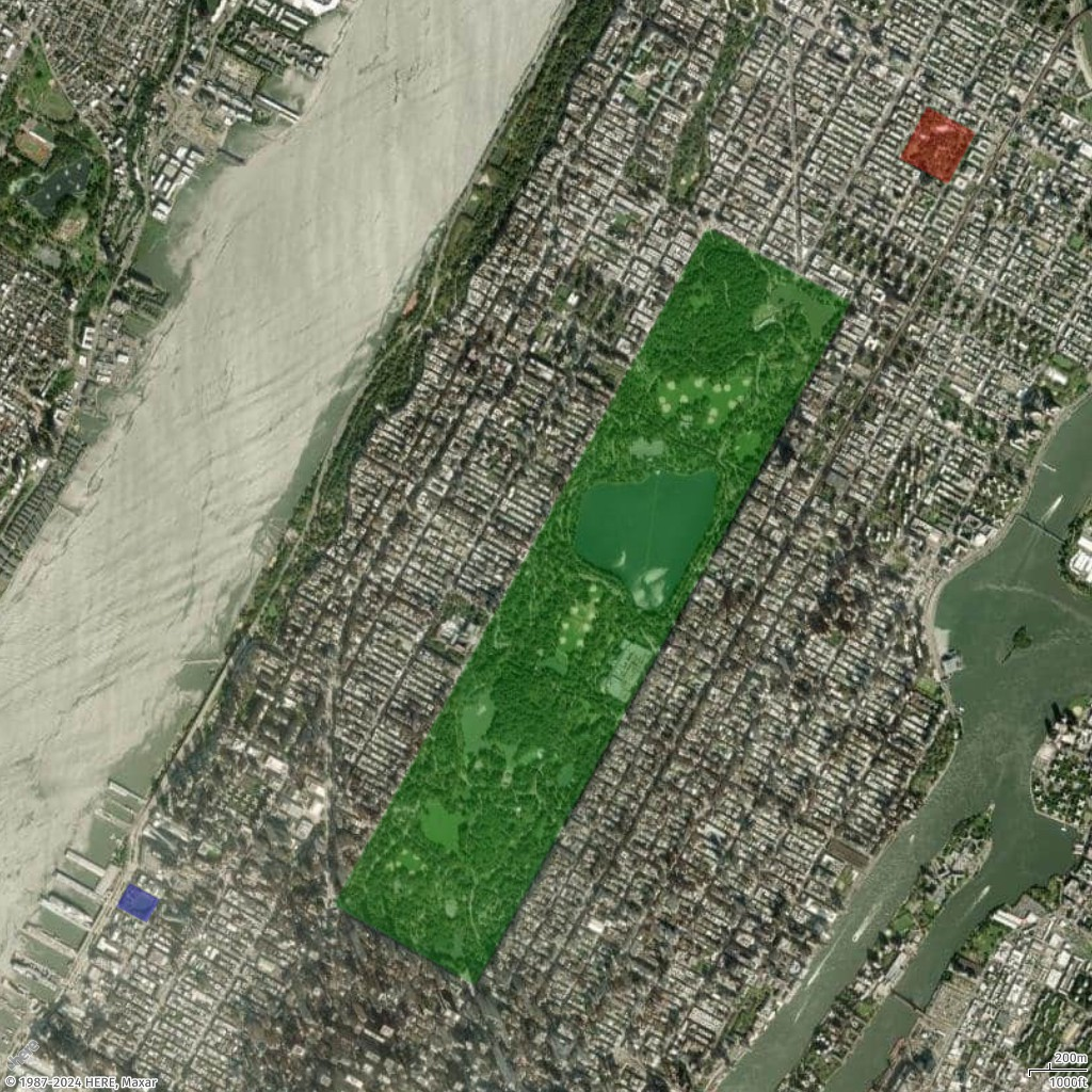 示例地图显示了纽约市公园周围的多个多边形。