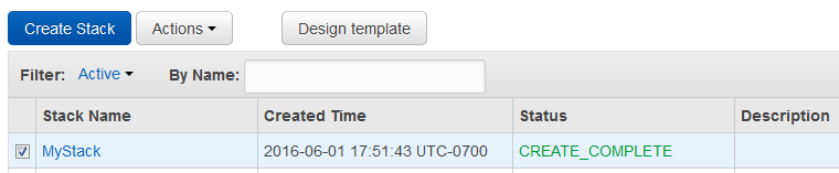 显示堆栈创建的 AWS CloudFormation 控制面板。