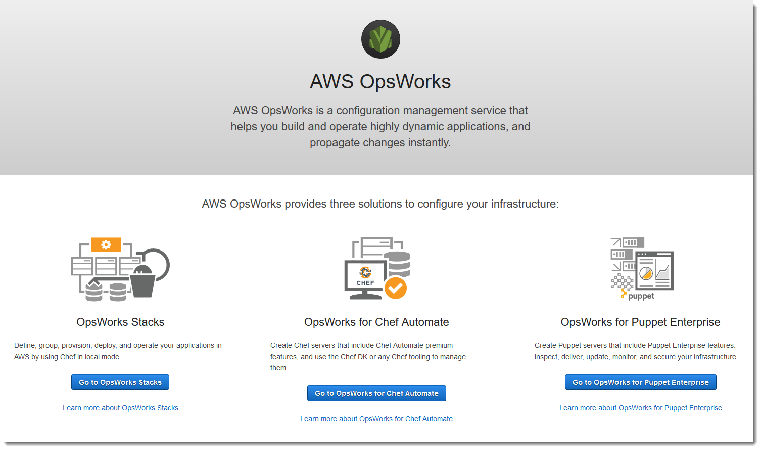 
                     AWS OpsWorks 服务主页
                  