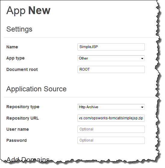 App settings form with fields for name, type, document root, repository type and URL. (AI generated)