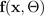 Mathematical function f(x, θ) with x and θ as variables.