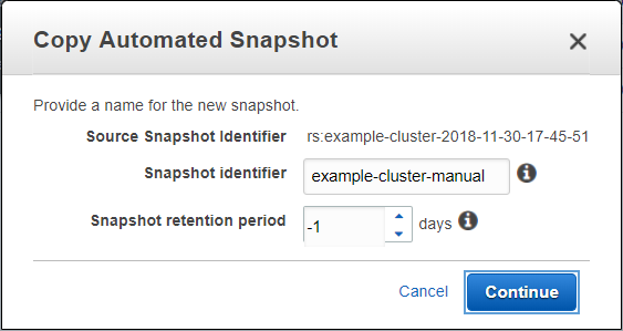 使用控制台管理快照 Amazon Redshift