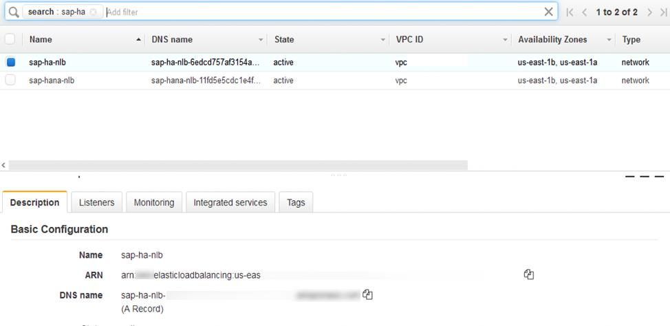 sap-ha-nlb DNS 名称