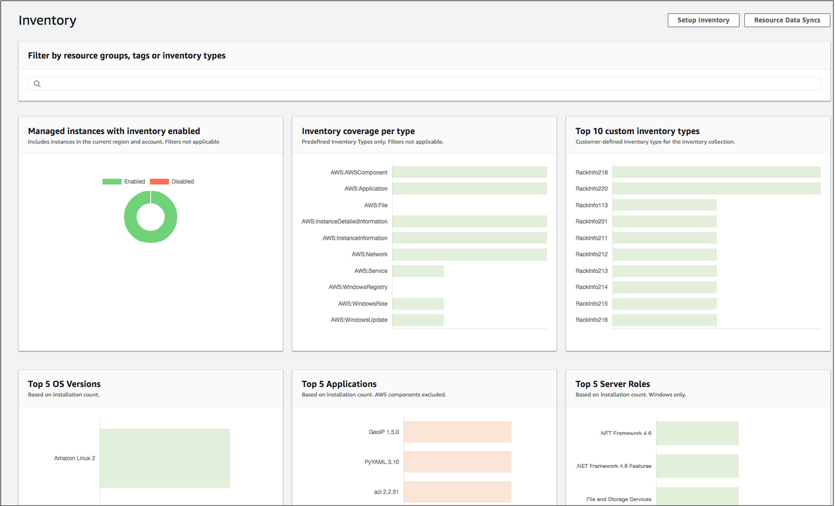 
            Systems Manager 控制台中的 Systems Manager Inventory 卡。
        