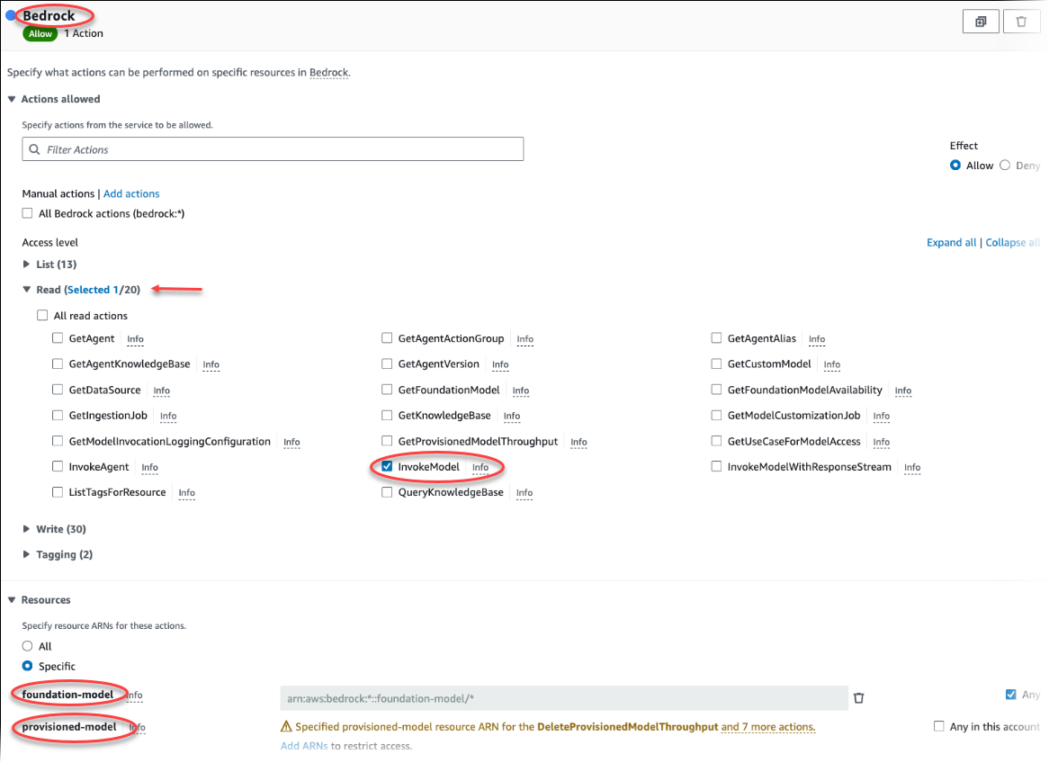 建立用於 Amazon 基岩的 IAM 政策。