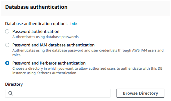 建立資料庫執行個體時的 Kerberos 身分驗證設定