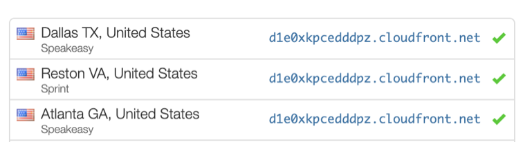 whatsmydns.net 應用程式顯示解析 CNAME 的結果。