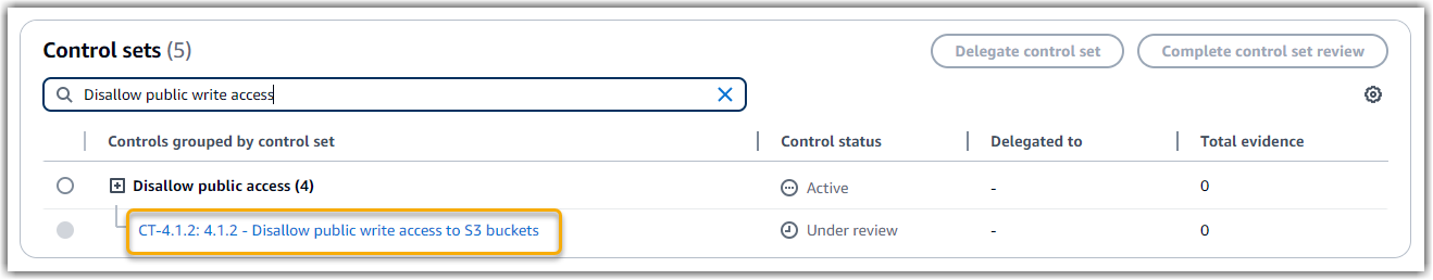 顯示評估中 AWS Config 控制項的螢幕擷取畫面。