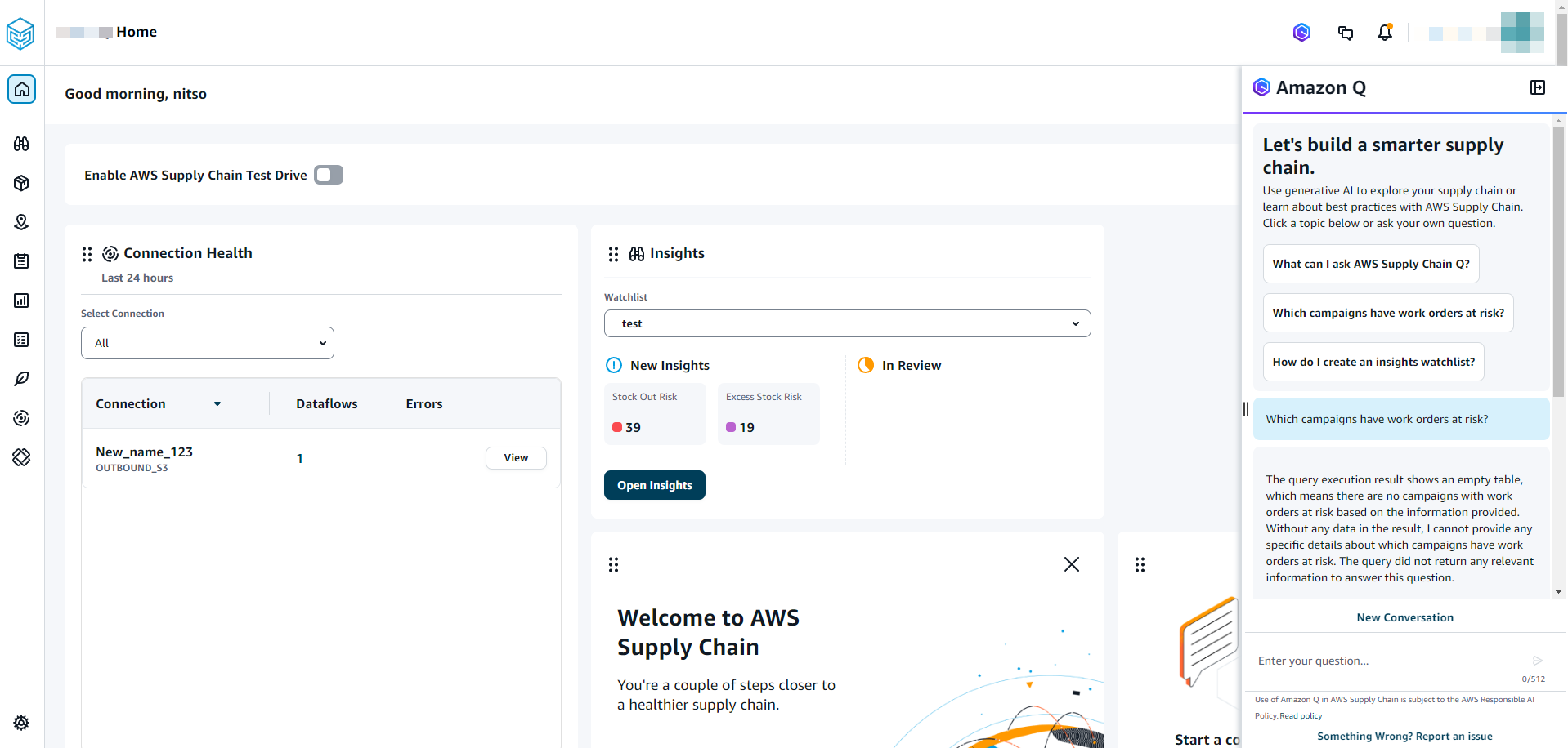 在 中使用 Amazon Q AWS Supply Chain